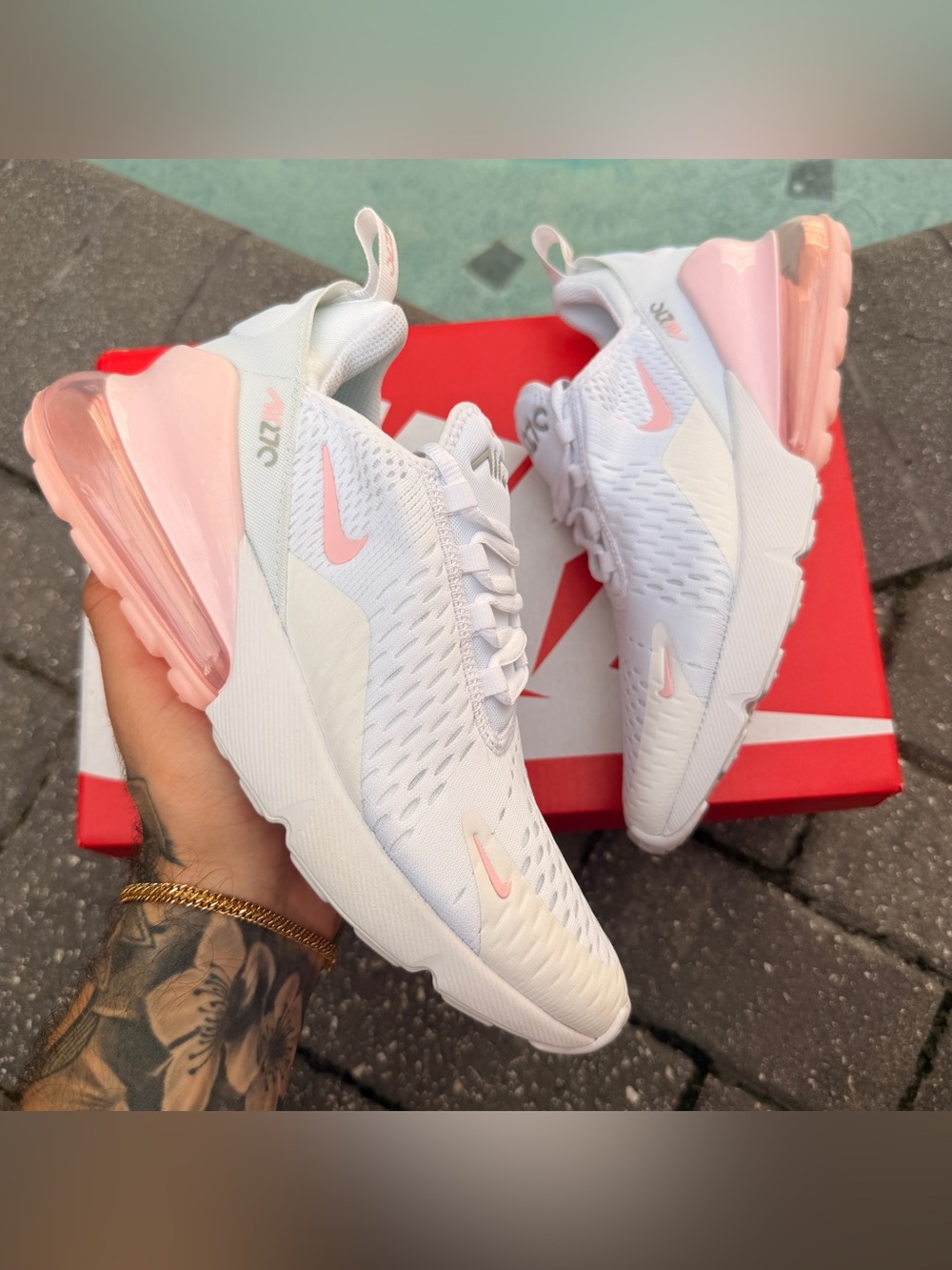 *NEW* BIG KIDS NIKE AIR MAX 270 (GS) WHITE/PINK  (943345 122) SIZE 6.5Y